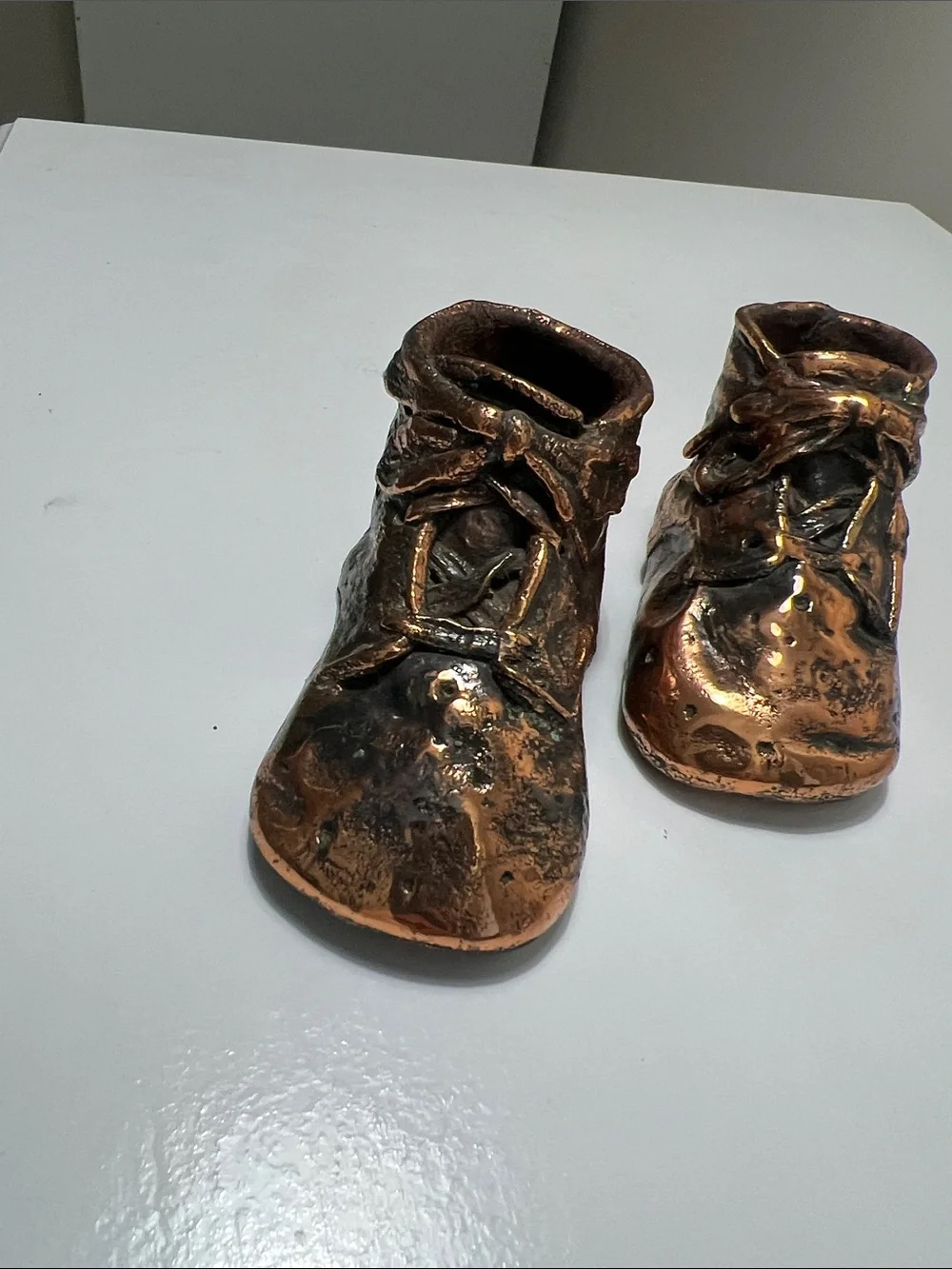 Bronzed Antique Classic Baby Walker Shoes Figurine in Metallic Brown - Vintage